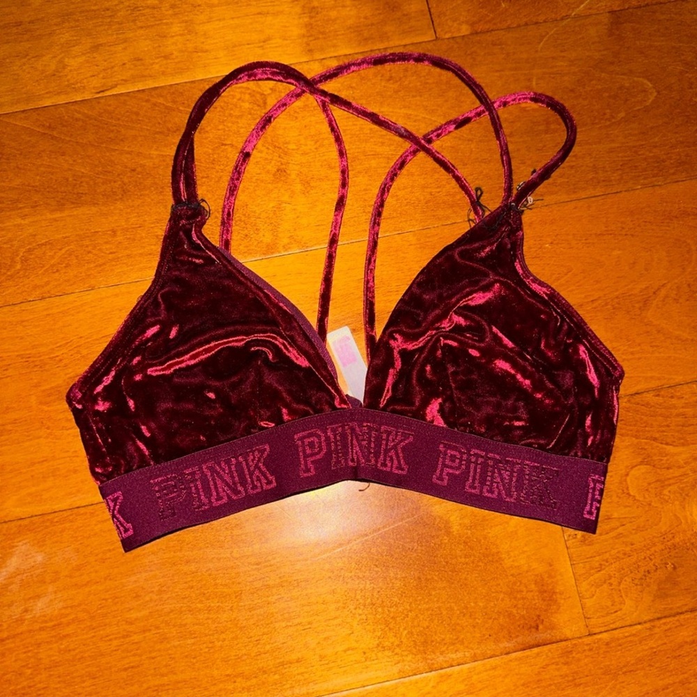 PINK Victoria's Secret Velvet Bralette in Deep Red